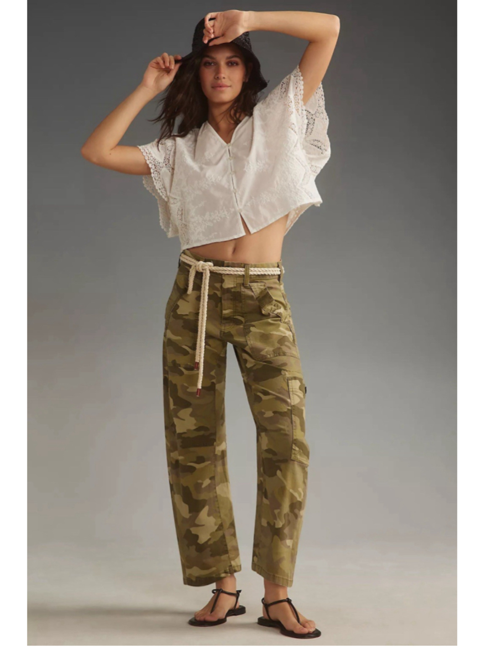 Anthropologie Pilcro Millie Camo Low Slung Barrel Trouser Pants Green 27 NEW